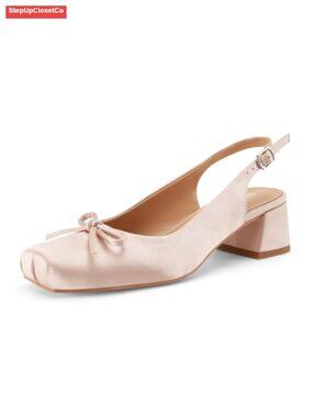 Ballet Slingback Heels Square Toe Chunky Heel Pumps Bow